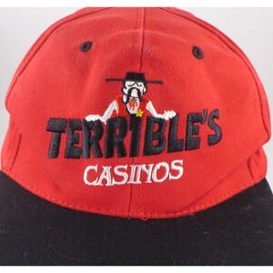Vtg Red Cotton Terribles Casino Snapback Baseball Cap Hat